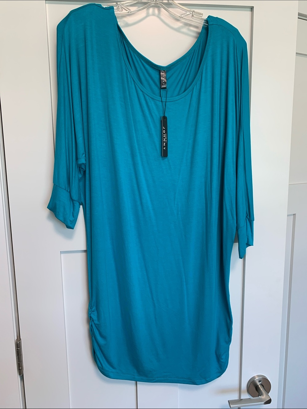 Johnny Teal Scoop Neck Tunic with Elbow Sleeves